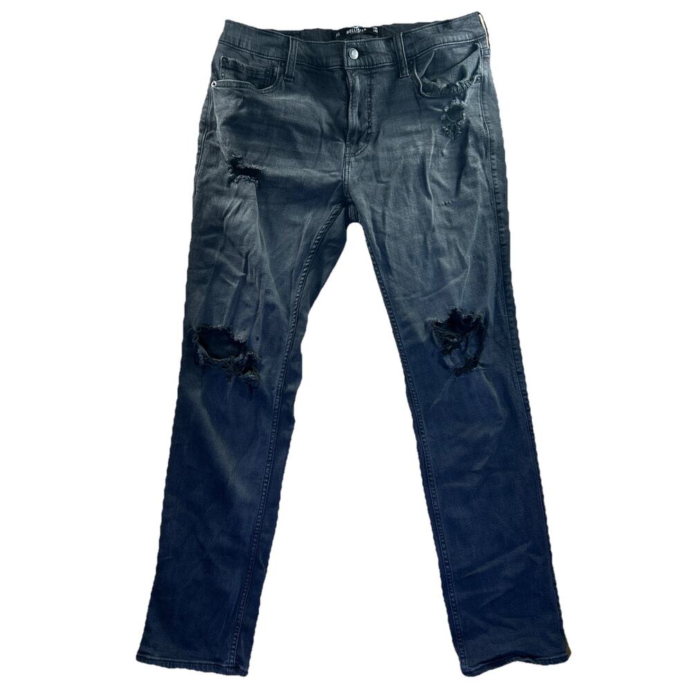 Hollister Slim Straight Advanced Stretch Ripped Black Jeans Mens Size W34 L32